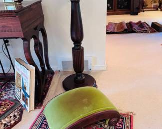 Obsessed with this antique green velvet footstool