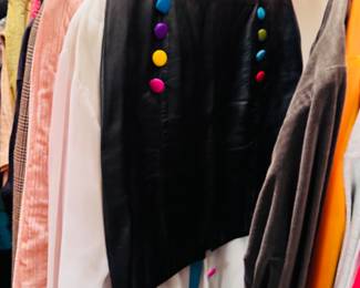 Vintage black leather skirt with colorful neon leather buttons