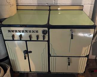 Vintage Art Deco ish Florence Oven with green top and pin striping