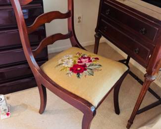 Needlepoint seat accent chair