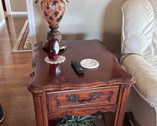 Side table.  Lamp.