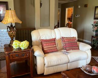 Love seat. Coffee table. End table.
