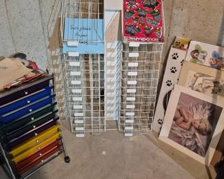 Shelving for scrapbook paper. Rolling cart.