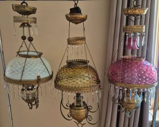 Stunning Antique Lighting. More crystals arriving, all lamps will be full!