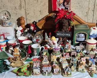 Christmas including Pipka Russian Santas. Boxes are under table.