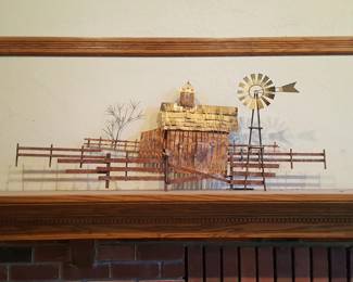 Curtis Jeres Style 55" 3D Metal Wall Sculpture – Barn, Windmill & Fence Scene