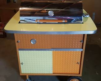 NOT Onsite at the Estate Sale - Rare Vintage 1950s-60s Kenmore Outdoor Grill Cart with Chrome Hood & Atomic Design BBQ -  Call to See