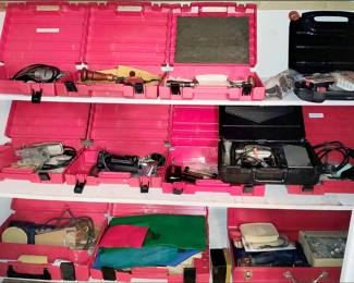 Lots of power tools, and supplies. There are lots and lots of HILTI Tool Cases.