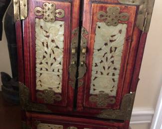 Vintage Chinese rosewood and jade jewelry box