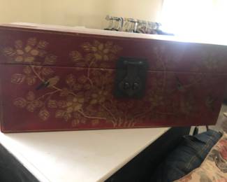 Large Chinese vintage red lacquer box