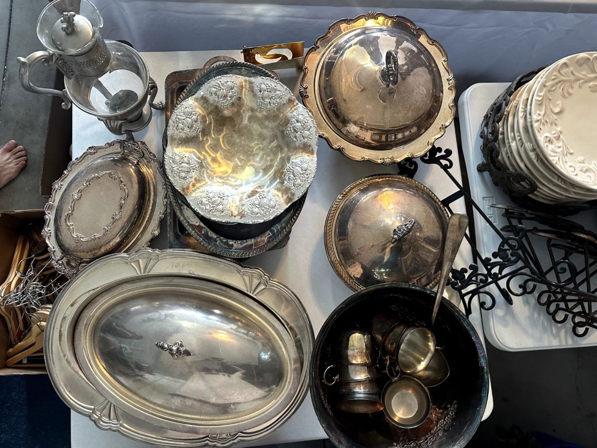 Silver-plated platters and serving plates