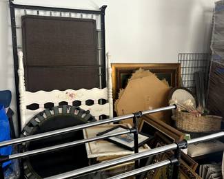 Vintage italian twin bed, paintings with frames, etc.
