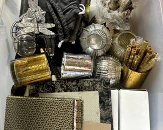 office supplies, new unused pens, picture frames, candles, candle dimmers, etc.
