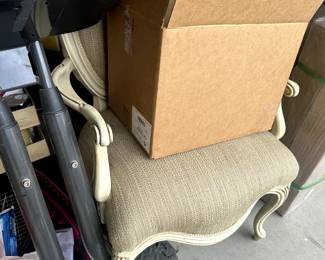 gym equipment and vintage chair