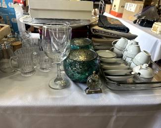 coffee cup sets, tea sets, glassware, candle holders, etc.