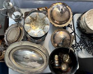 Silver-plated platters and serving plates