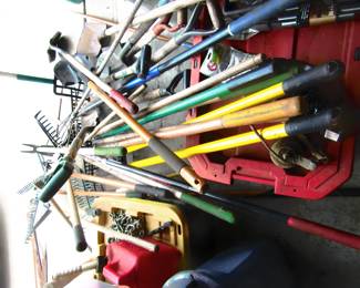 Sorry for the bad photo. This is just a few of the yard aor work tools being offered. Lots are new and some hardly used.
