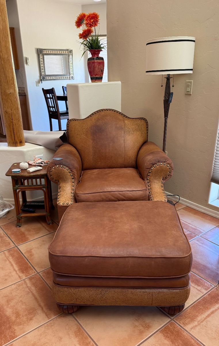 Leather Club Chair and ottoman