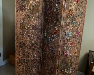 Decorative metal room divider with colorful crystals. $80