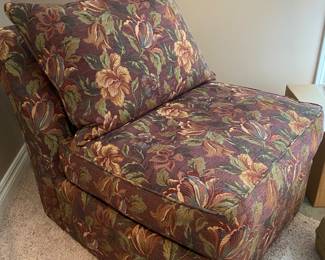 Floral patterned dark burgundy/cream armless chair $50
