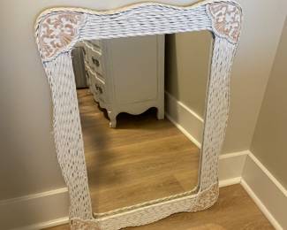 White wicker framed mirror, perfect for bedroom, $50
