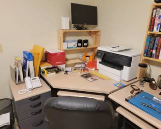 Office desk, Printer and office supplies