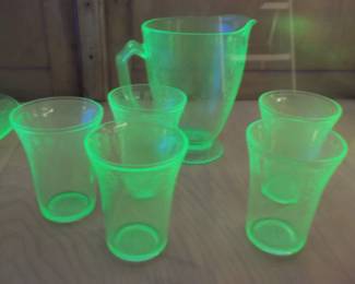 Vaseline Glass Pitcher and glasses