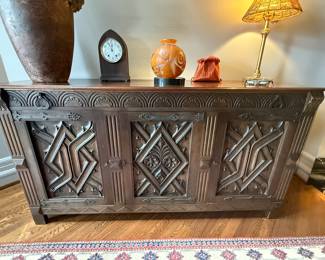 Antique heavily carved extension Table with 8 chairs/Antique carved 3 door buffet $15,000