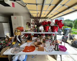 Garage is full of Christmas, Thanksgiving, Halloween, Easter and 4th of July decorations.