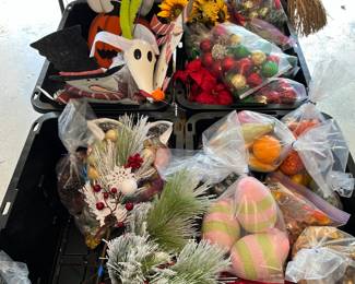 Garage is full of Christmas, Thanksgiving, Halloween, Easter and 4th of July decorations.
