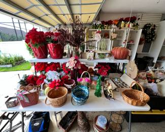 Garage is full of Christmas, Thanksgiving, Halloween, Easter and 4th of July decorations.