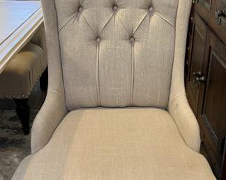 Dining Table w Settee and 2 HIgh Back Tufted Chairs