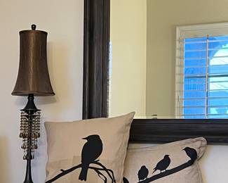 Table Lamps pair, Bird Pillows, Wall Mount Mirror
