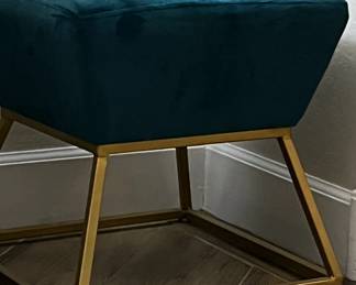 Teal Velveteen and Brass Stool