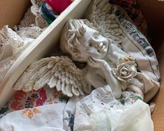 Vintage Linens with Angel Shelf