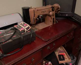 Mahogany desk / singer sewing machine