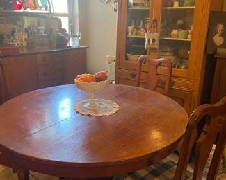 Antique Oak Kitchen Table and Chairs, Antique Oak Cupboard