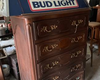 Bud Light Beer Pool Table Light on top of a nice Dresser