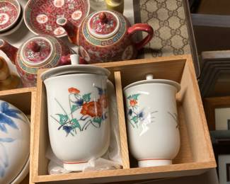 Noritake floral Ceramic Tea set 2Cups with lid in wooden box