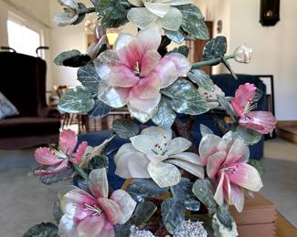Vintage Chinese carved stone & jade flowers – a delicate bloom frozen in time