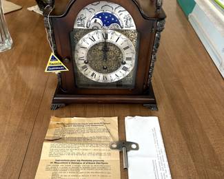 Antique classic Hermle Mantel Clock, original from Germany with tag, instructions and key.