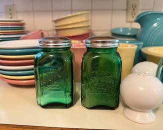Green Glass Salt & Pepper Shakers