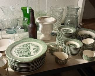 Green Currier & Ives Dishes