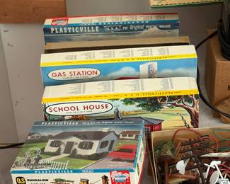 Model train buildings by Plasticville