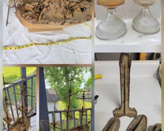 Vintage items
*Cast iron cobbler’s shoe repair set
*Glass oil lamps
*Detailed model vessel