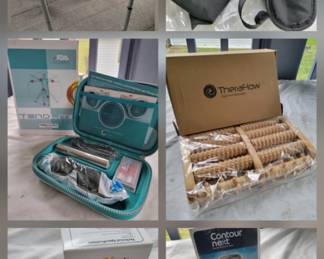 Medical Equipment
np = not pictured
*Contour Next Blood Glucose Monitoring System
*Zacurate 500DL Finger Pulse Oximeter
*Theraflow Dual Foot Massager
*Tendlite Red Light Therapy Device
*Carex Sitz Bath(np)
*Portable Neck Hammock
*2-button folding walker with 5-inch wheels