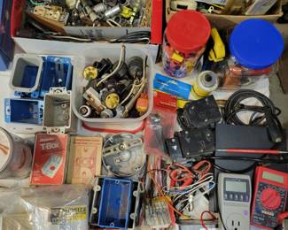 Electric Equipment
np = not pictured
*Lot of electrical tools and supplies
*SHD Camera Video Cable 25ft 2 pack w/ quantity of connectors(np)
+Lot of cable ties(np)
*Lot of heavy-duty extension cords(np)