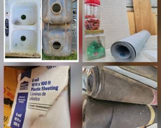 Building Materials
np = not pictured
*Foam backer rod
*Water meter Key (np)
*Manhole cover lifter(np)
*Gorilla Ladders Multi position ladder w/ free standing platform - Professional grade Type IA Aluminum 300lb limit, 17’ fully extended
*Styles Selections #1857681 - 5mm, 12 mil waterproof vinyl plank flooring ,~20 sq ft (7”x48” plank)-Charleston Oak grey
*vintage white louvered shutters- Set of 8
*#15 Standard (STD) roofing felt-3 new and used rolls
*Project Source #0810483- 6 mil 10 ft x 100ft plastic sheeting, Used
*lot of window film for privacy control(np)
*Roofing nails
*Reflective insulation
*Large roll pallet wrap(np)
*Two rolls of stretch film with handles(np)
*Ikea Grundtal 15386- Stainless steel towel rack(np)