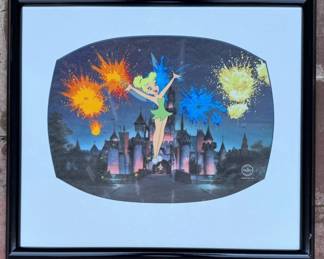 Limited edition sericel of Tinkerbell is reproduced using serigraphy and original background art from the introduction of the 1960s Walt Disney show