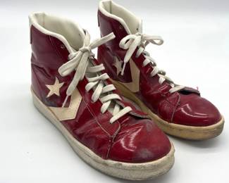 Size 7.5 red and white leather Converse All Star high top shoes